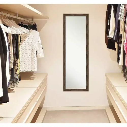 Miroir pleine longueur étroit encadré 17" x 51", marron clair : Fixation murale/sur porte, cadre en bois