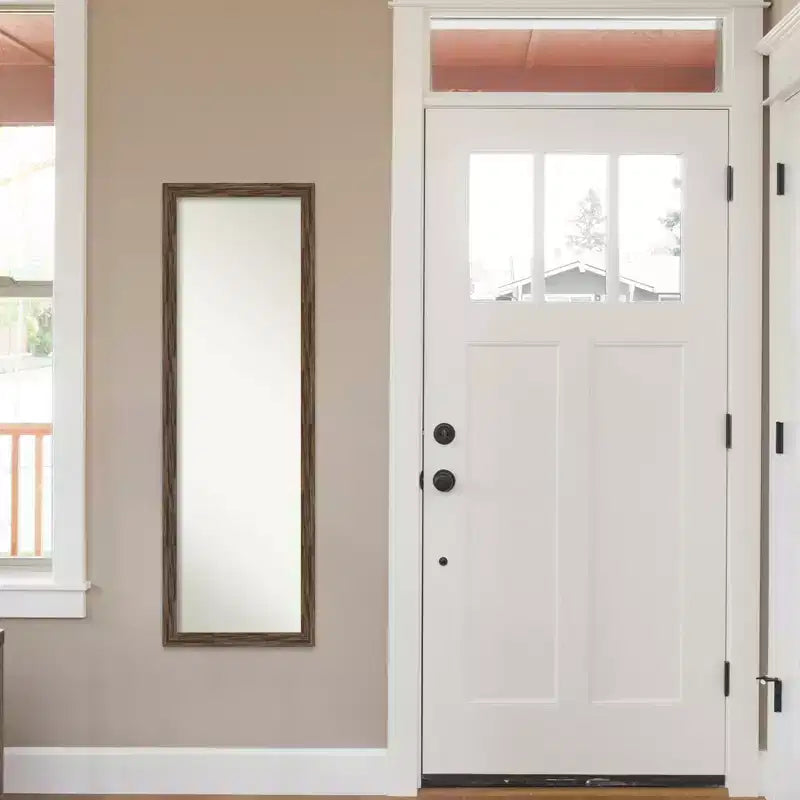 17" x 51" Regis Narrow Framed Full Length Mirror, Light Brown: Door/Wall Mount, Wood Frame