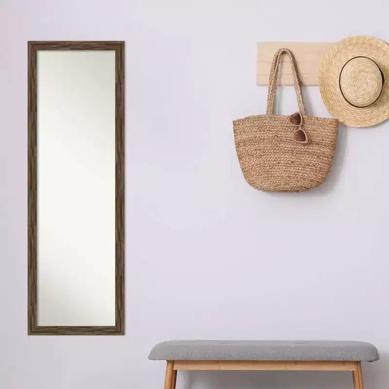 17" x 51" Regis Narrow Framed Full Length Mirror, Light Brown: Door/Wall Mount, Wood Frame