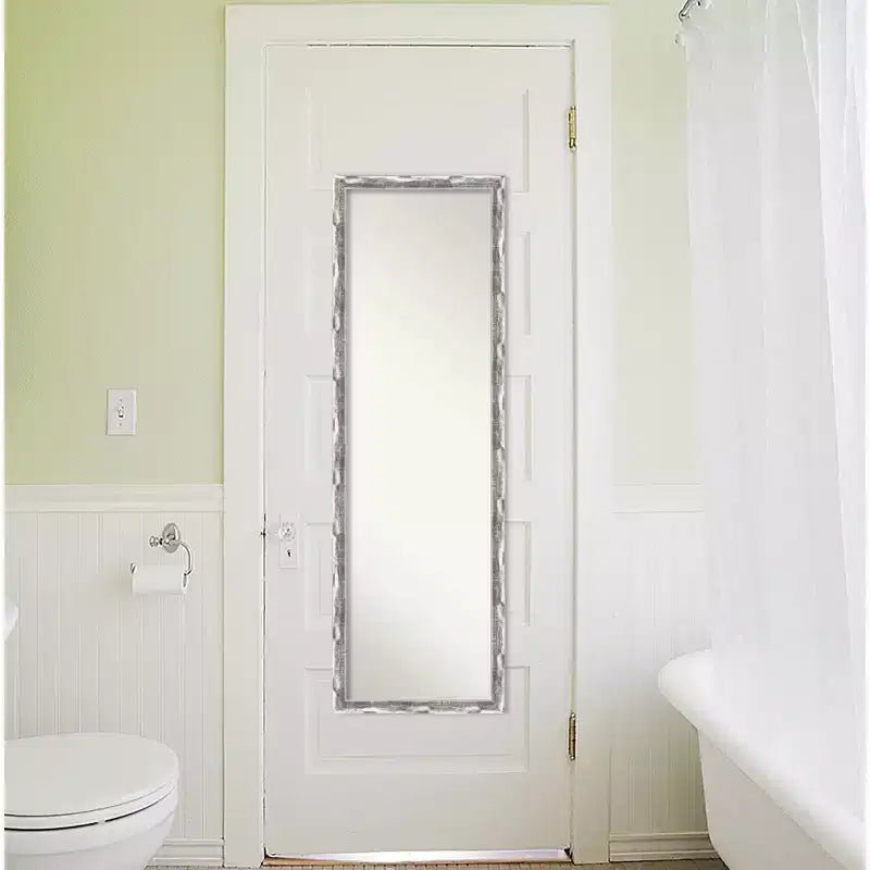 Scratched Wave Chrome Framed Full Length On the Door Mirror: Polystyrene Frame, No Assembly Required