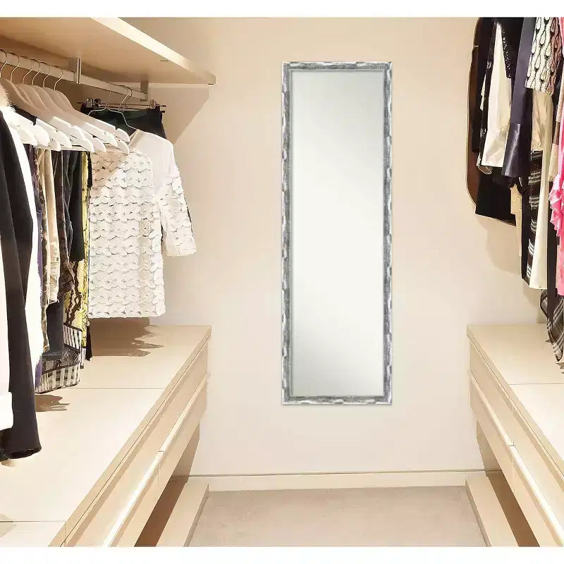 Scratched Wave Chrome Framed Full Length On the Door Mirror: Polystyrene Frame, No Assembly Required