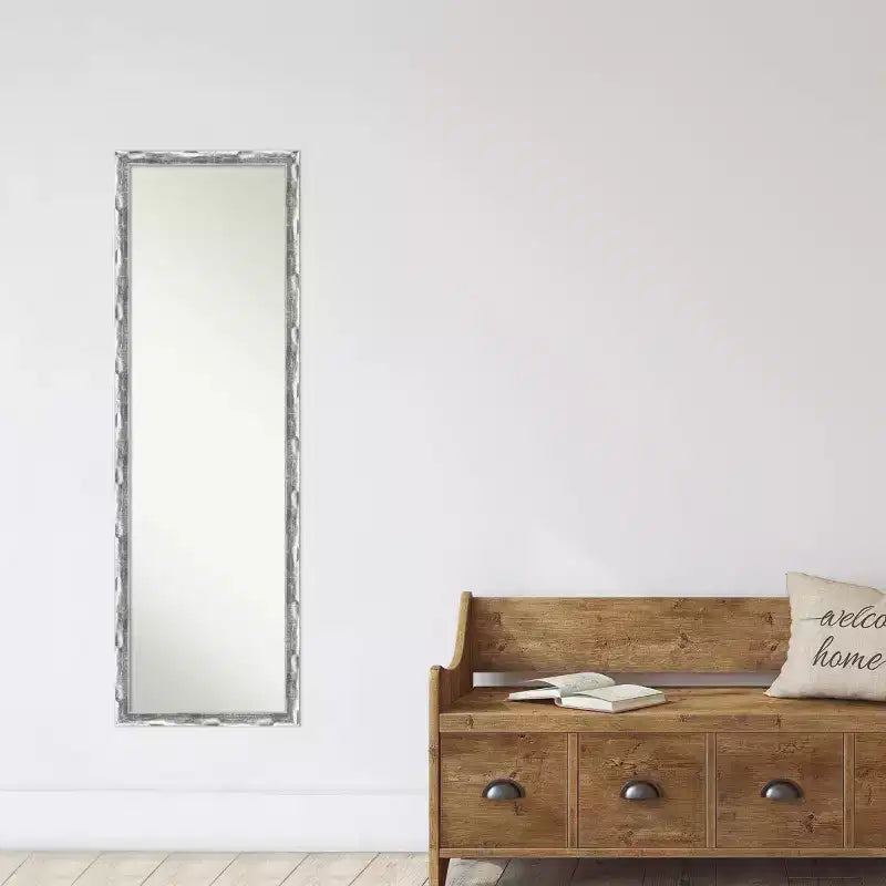 Scratched Wave Chrome Framed Full Length On the Door Mirror: Polystyrene Frame, No Assembly Required