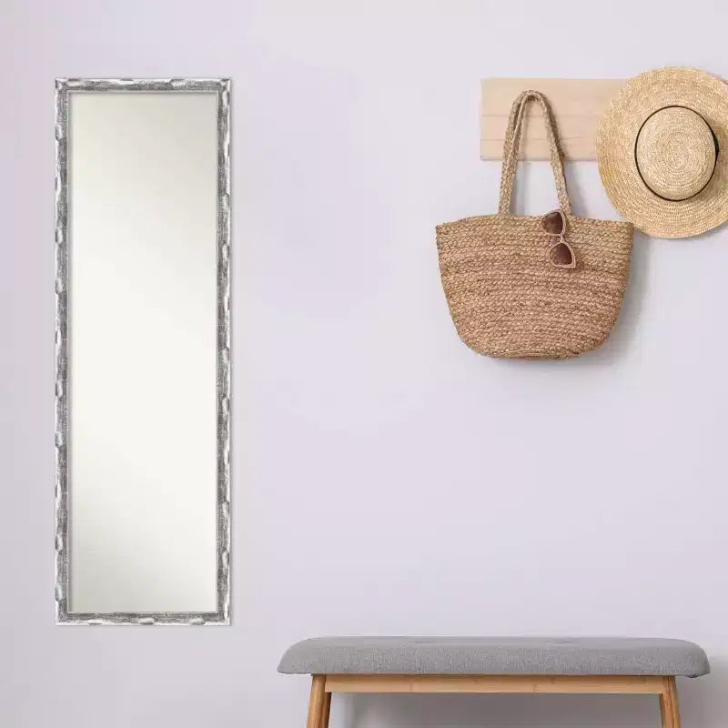 Scratched Wave Chrome Framed Full Length On the Door Mirror: Polystyrene Frame, No Assembly Required