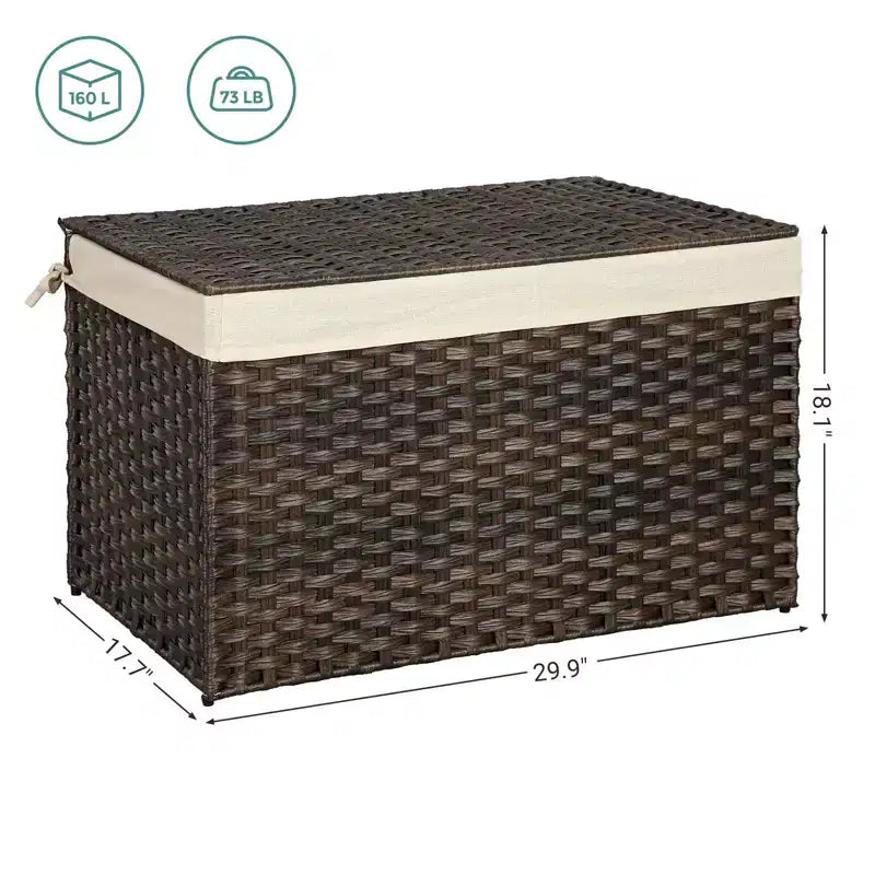 Storage Basket with Lid, 42.3 Gallon (160L) Storage Bin, Woven Blanket Storage Basket with Handles, Foldable, Removable Liner, Metal Frame