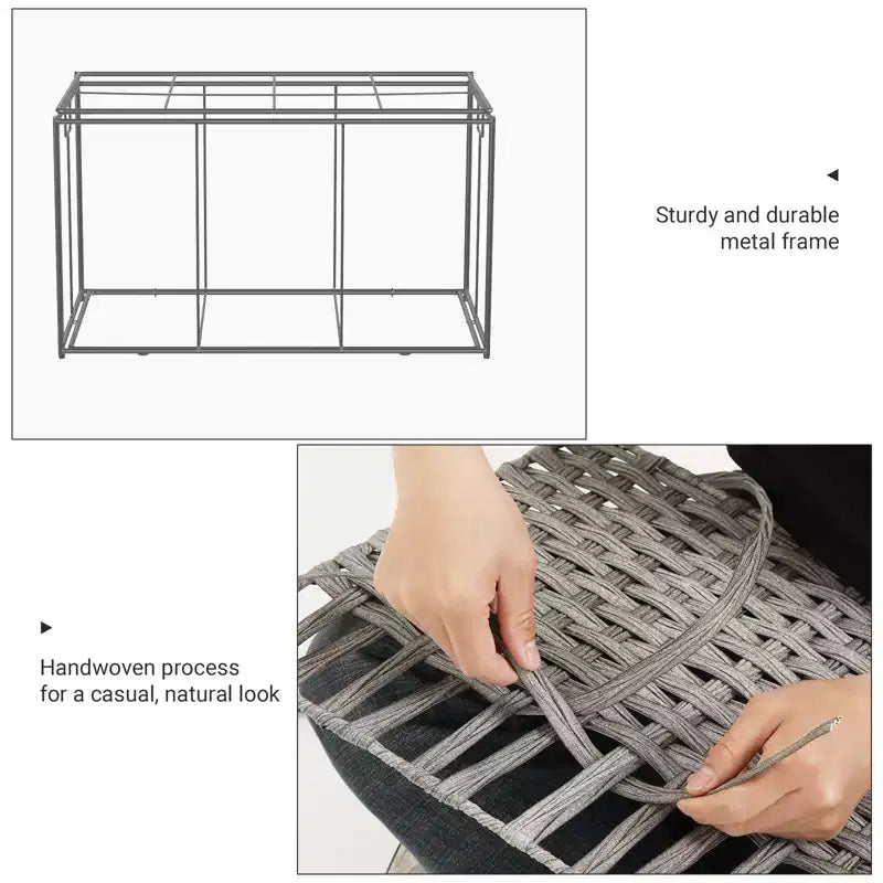Storage Basket with Lid, 42.3 Gallon (160L) Storage Bin, Woven Blanket Storage Basket with Handles, Foldable, Removable Liner, Metal Frame