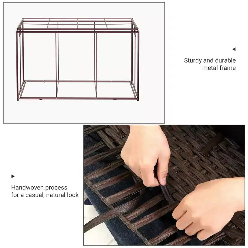 Storage Basket with Lid, 42.3 Gallon (160L) Storage Bin, Woven Blanket Storage Basket with Handles, Foldable, Removable Liner, Metal Frame