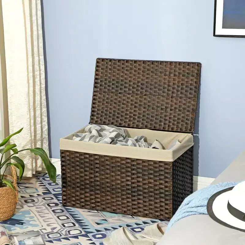 Storage Basket with Lid, 42.3 Gallon (160L) Storage Bin, Woven Blanket Storage Basket with Handles, Foldable, Removable Liner, Metal Frame