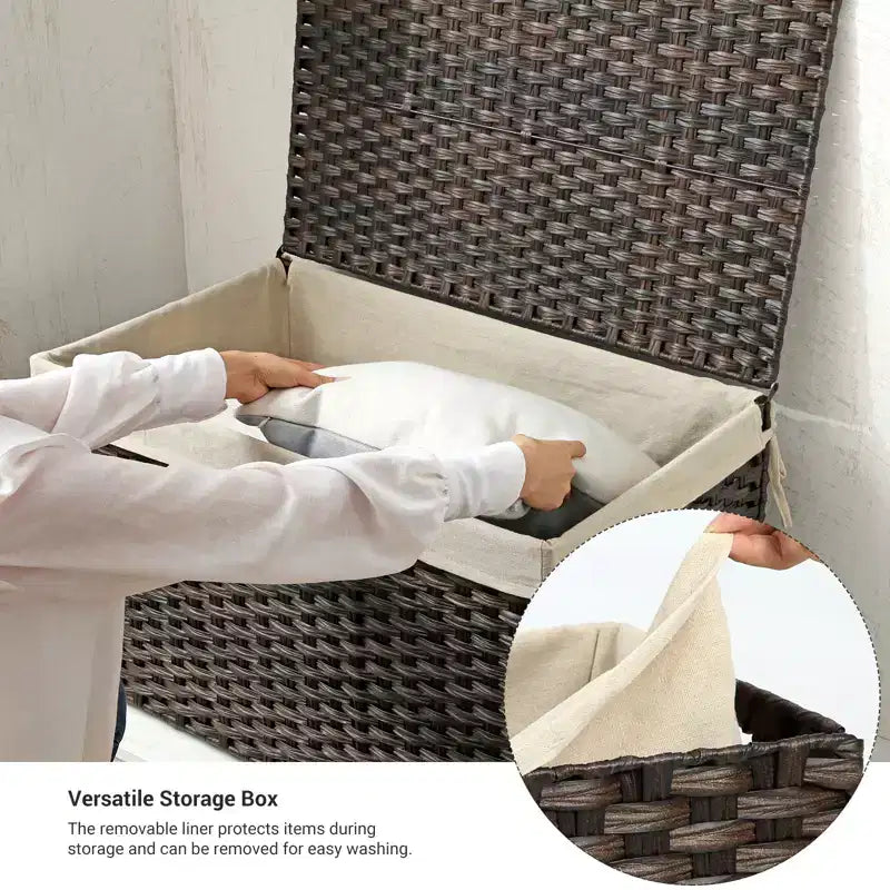 Storage Basket with Lid, 42.3 Gallon (160L) Storage Bin, Woven Blanket Storage Basket with Handles, Foldable, Removable Liner, Metal Frame