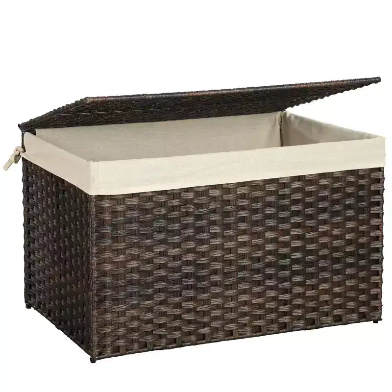 SONGMICS Storage Basket with Lid, 42.3 Gallon (160L) Storage Bin, Woven Blanket Storage Basket with Handles, Foldable, Removable Liner, Metal Frame