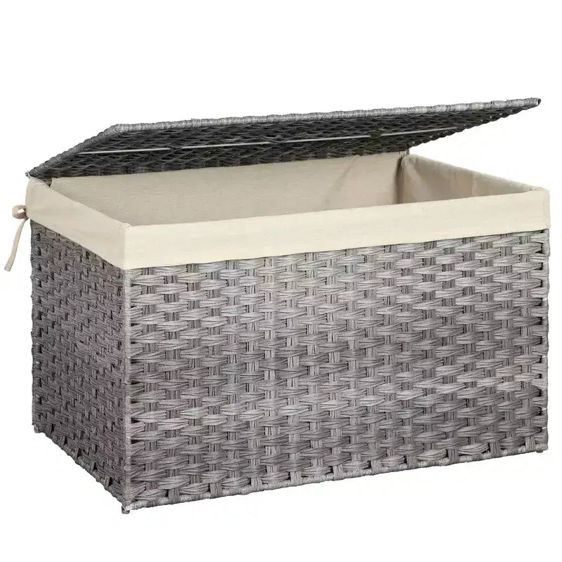 Storage Basket with Lid, 42.3 Gallon (160L) Storage Bin, Woven Blanket Storage Basket with Handles, Foldable, Removable Liner, Metal Frame
