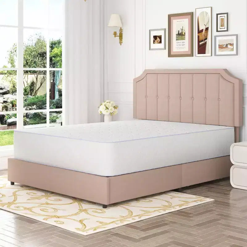 Queen/Full Size Bed Frame with Storage Drawers & Charging Ports, Upholstered Platform Bed Frame with Adjustable Headboard, Beige