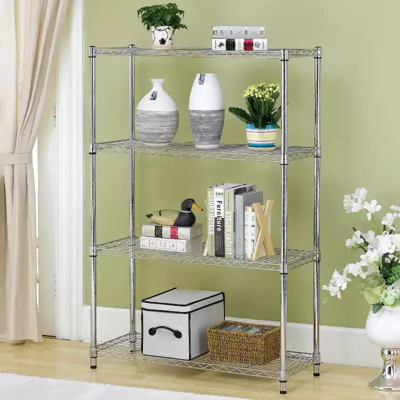 4-Tier Steel Wire Shelving Unit Storage Shelves with Wide-Span Shelves Perfect for Home Office or Commercial Use