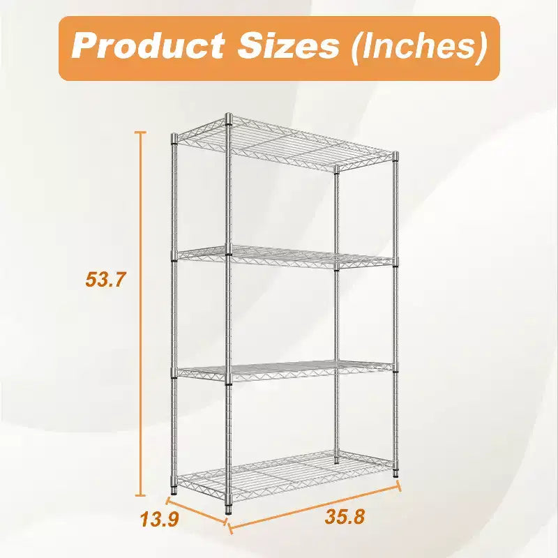 4-Tier Steel Wire Shelving Unit Storage Shelves with Wide-Span Shelves Perfect for Home Office or Commercial Use