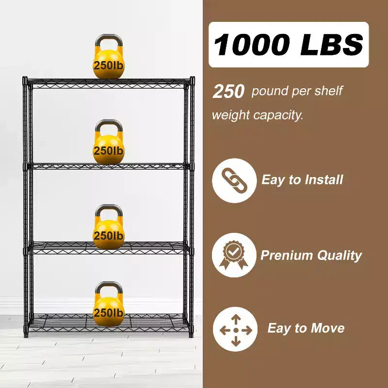 4-Tier Steel Wire Shelving Unit Storage Shelves with Wide-Span Shelves Perfect for Home Office or Commercial Use