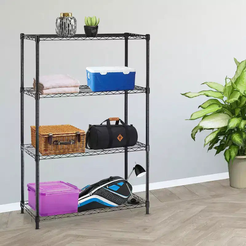 4-Tier Steel Wire Shelving Unit Storage Shelves with Wide-Span Shelves Perfect for Home Office or Commercial Use