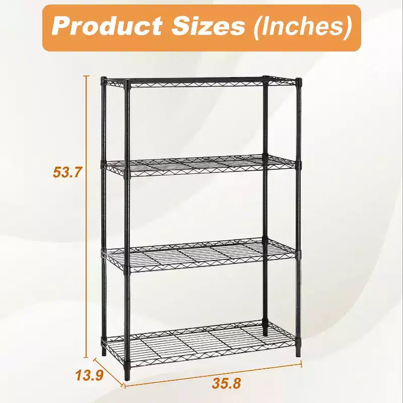 4-Tier Steel Wire Shelving Unit Storage Shelves with Wide-Span Shelves Perfect for Home Office or Commercial Use