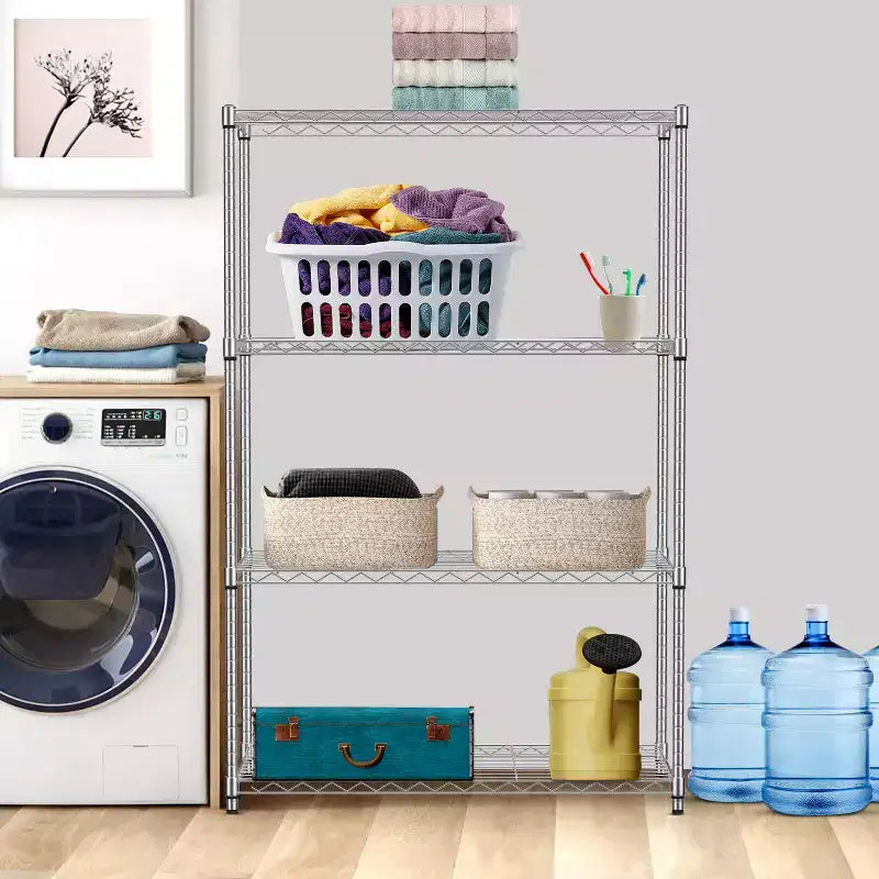 4-Tier Steel Wire Shelving Unit Storage Shelves with Wide-Span Shelves Perfect for Home Office or Commercial Use