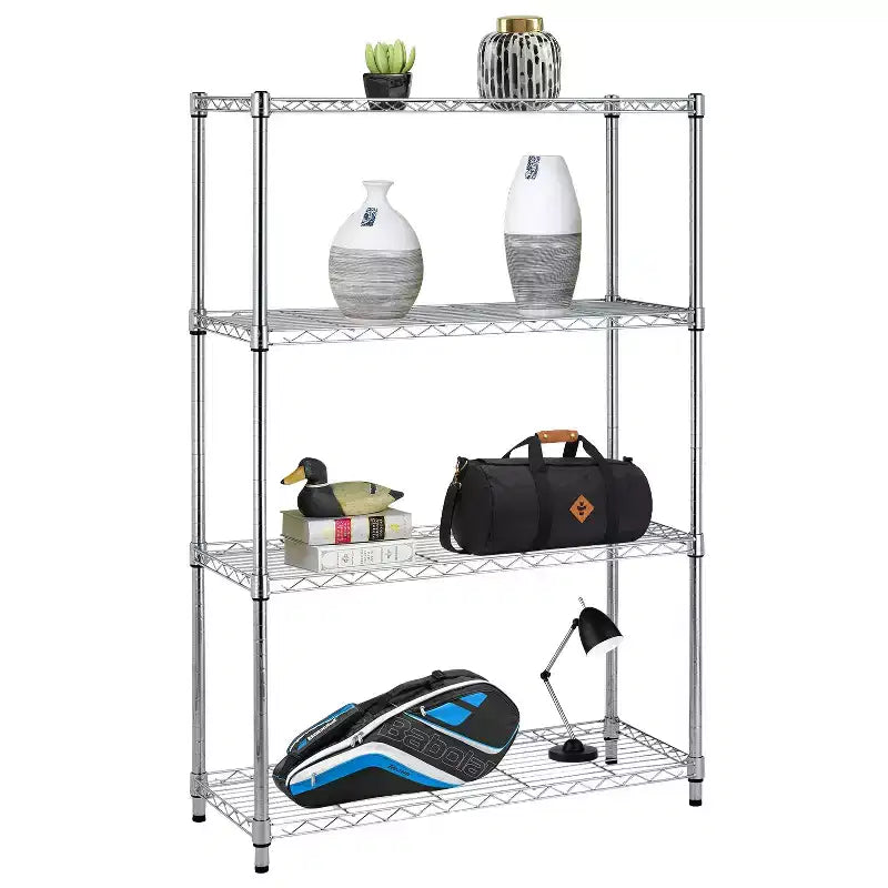 4-Tier Steel Wire Shelving Unit Storage Shelves with Wide-Span Shelves Perfect for Home Office or Commercial Use