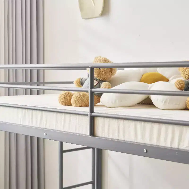 Blcak Twin over Twin Bunk Bed with Trundle, Heavy Duty Metal Bed Frame with Safety Rail Side Ladders