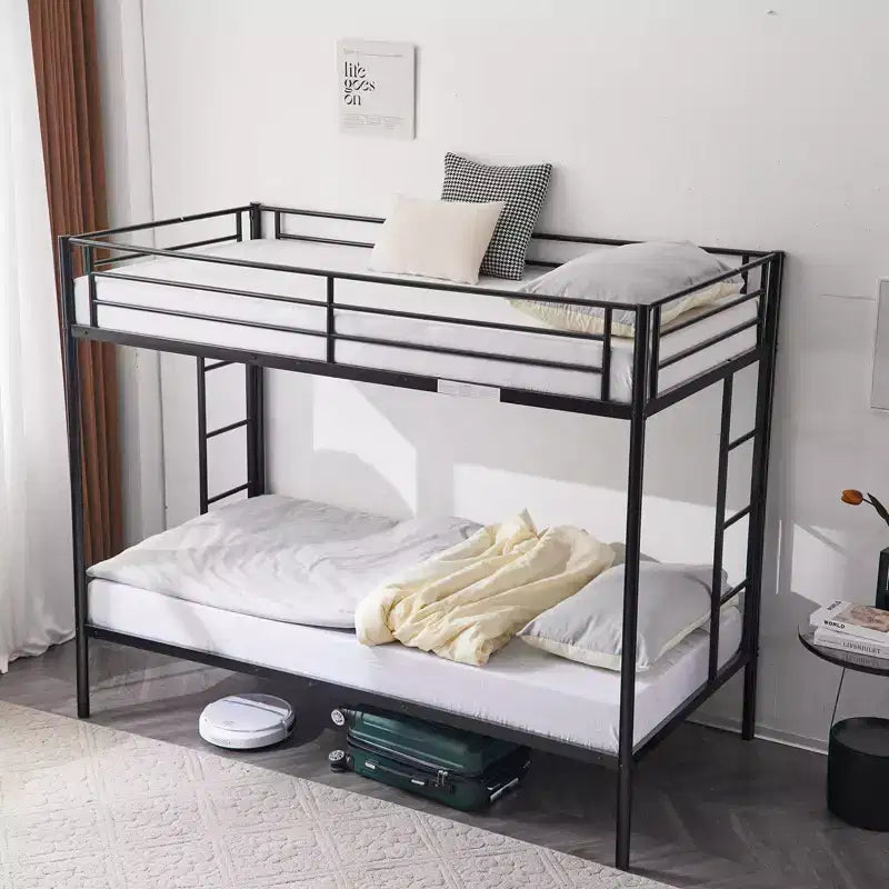 Blcak Twin over Twin Bunk Bed with Trundle, Heavy Duty Metal Bed Frame with Safety Rail Side Ladders