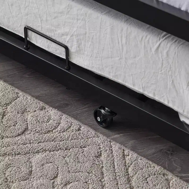 Blcak Twin over Twin Bunk Bed with Trundle, Heavy Duty Metal Bed Frame with Safety Rail Side Ladders