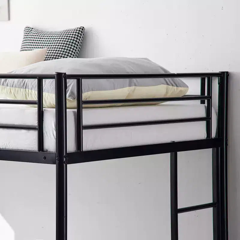 Blcak Twin over Twin Bunk Bed with Trundle, Heavy Duty Metal Bed Frame with Safety Rail Side Ladders