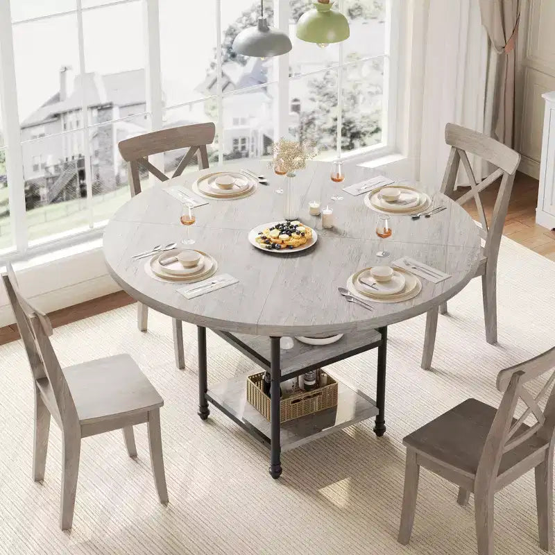 47 In Round Dining Table for 6,Dinner Wooden Kitchen Table with Storage Shelves & Roman Metal Legs for Dining Room,Kitchen,Living Room (Table Only)