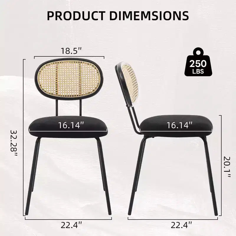 2 Pack Dining Chairs, Modern Velvet Upholstered Dining Room Chairs with Rattan Backrest & Sturdy Metal Legs