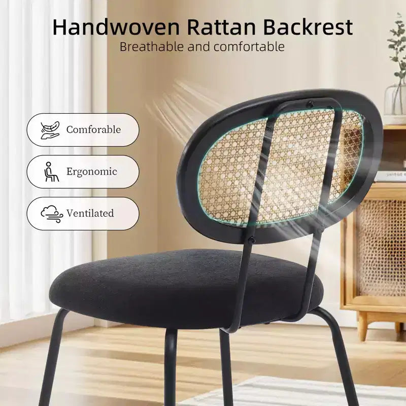 2 Pack Dining Chairs, Modern Velvet Upholstered Dining Room Chairs with Rattan Backrest & Sturdy Metal Legs