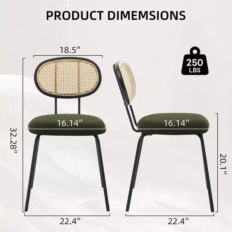 2 Pack Dining Chairs, Modern Velvet Upholstered Dining Room Chairs with Rattan Backrest & Sturdy Metal Legs
