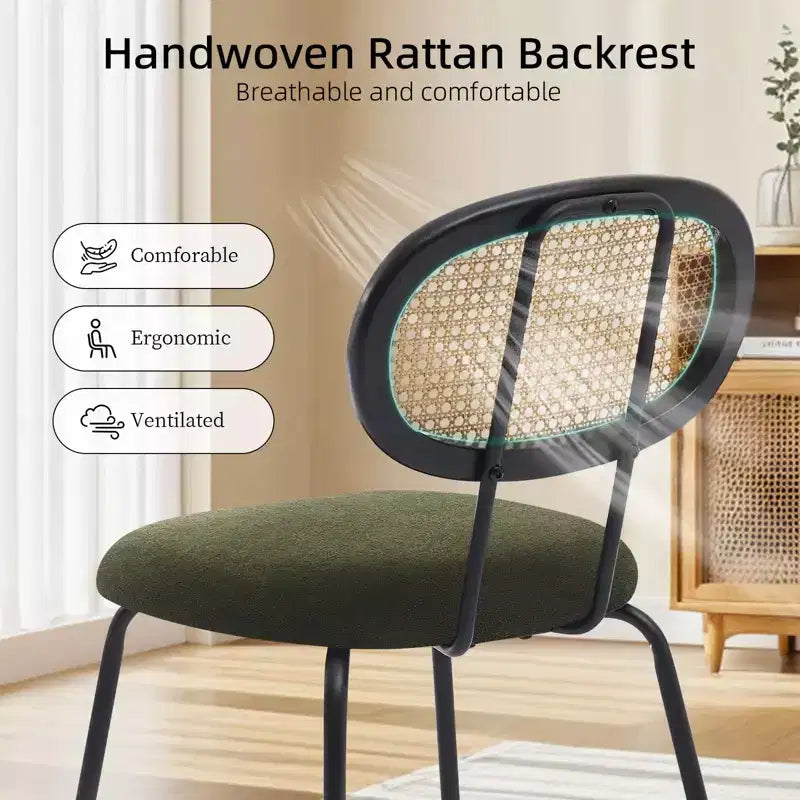 2 Pack Dining Chairs, Modern Velvet Upholstered Dining Room Chairs with Rattan Backrest & Sturdy Metal Legs