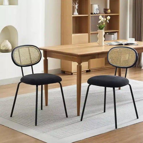 Chaises de salle à manger, chaises de salle à manger modernes rembourrées en velours avec dossier en rotin et pieds en métal robustes