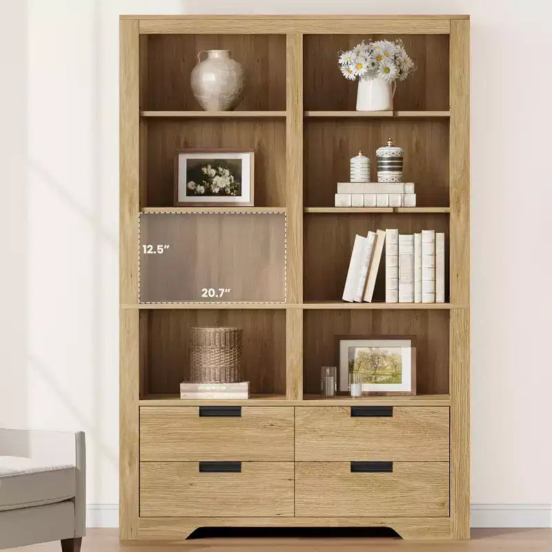 72 Tall Book Shelf with Storage, Farmhouse Floor Standing Bookcase,Book Shelf with 4 Drawers, Freestanding Display Storage Shelves for Home Offices