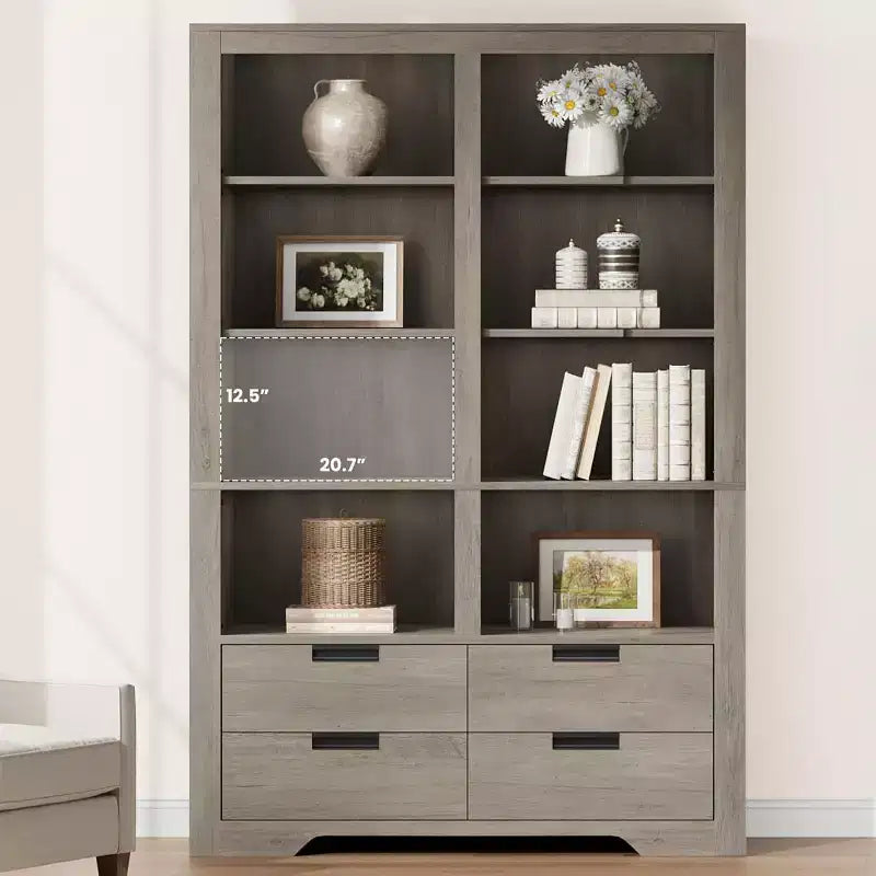72 Tall Book Shelf with Storage, Farmhouse Floor Standing Bookcase,Book Shelf with 4 Drawers, Freestanding Display Storage Shelves for Home Offices