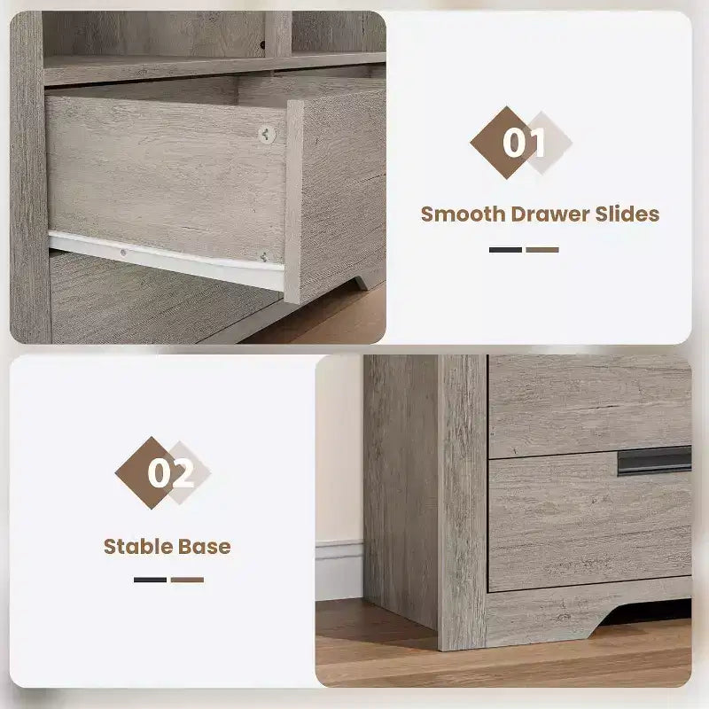 72 Tall Book Shelf with Storage, Farmhouse Floor Standing Bookcase,Book Shelf with 4 Drawers, Freestanding Display Storage Shelves for Home Offices
