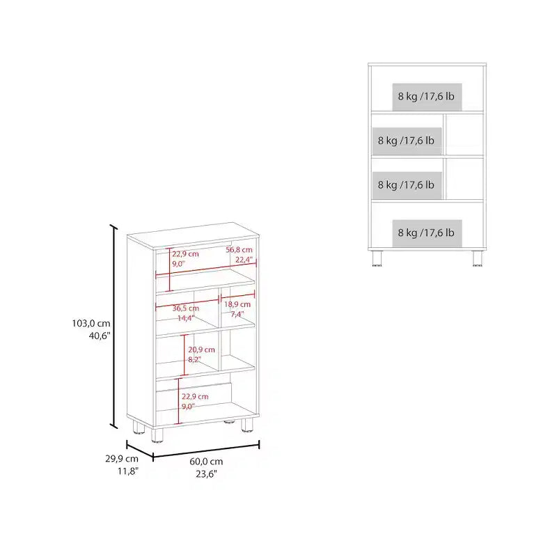 Bookcase in Melamine with Six Shelves