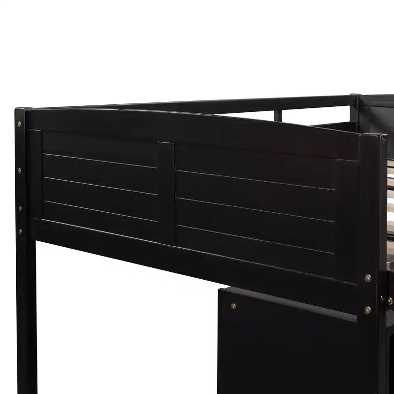 Twin Loft Bed with Slide, Wood Loft Bed Twin Size, Low Twin Size Loft Bed Frame with Cabinets and Shelves