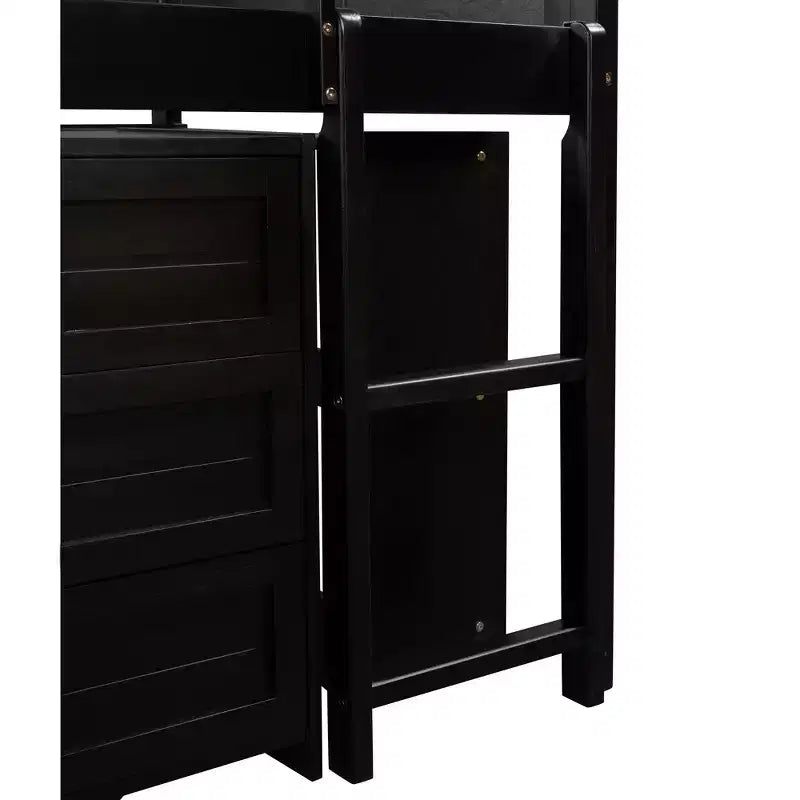 Twin Loft Bed with Slide, Wood Loft Bed Twin Size, Low Twin Size Loft Bed Frame with Cabinets and Shelves
