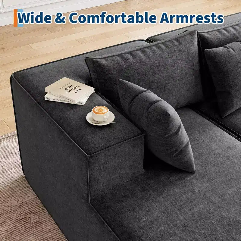 Modular Sectional Couches for Living Room, L-Shaped Sectional Couch with Deep Seat, Upholstered Sofa for Bedroom, No Assembly Required, Chenille