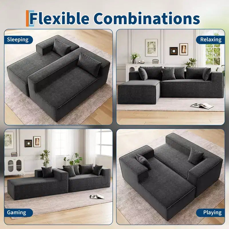 Modular Sectional Couches for Living Room, L-Shaped Sectional Couch with Deep Seat, Upholstered Sofa for Bedroom, No Assembly Required, Chenille