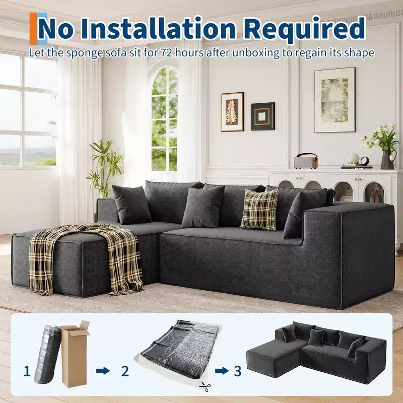 Modular Sectional Couches for Living Room, L-Shaped Sectional Couch with Deep Seat, Upholstered Sofa for Bedroom, No Assembly Required, Chenille