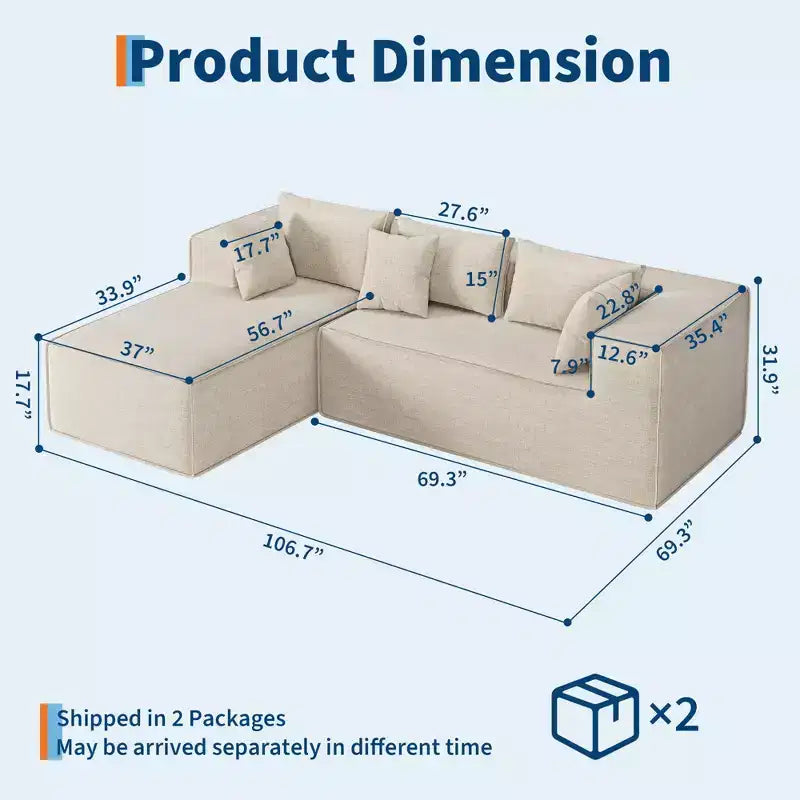 Modular Sectional Couches for Living Room, L-Shaped Sectional Couch with Deep Seat, Upholstered Sofa for Bedroom, No Assembly Required, Chenille
