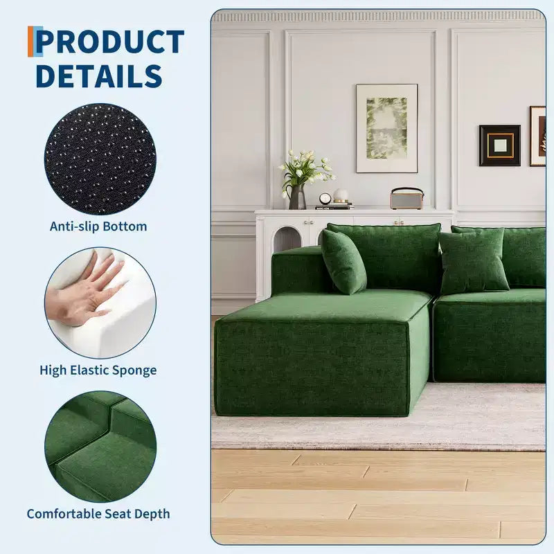 Modular Sectional Couches for Living Room, L-Shaped Sectional Couch with Deep Seat, Upholstered Sofa for Bedroom, No Assembly Required, Chenille
