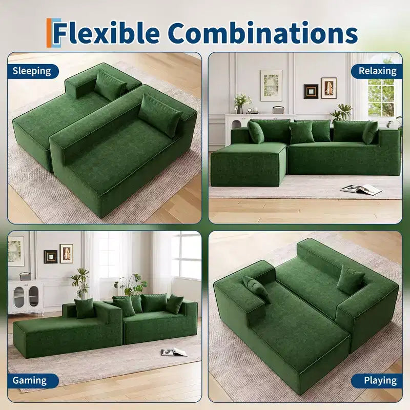 Modular Sectional Couches for Living Room, L-Shaped Sectional Couch with Deep Seat, Upholstered Sofa for Bedroom, No Assembly Required, Chenille