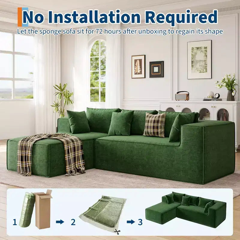 Modular Sectional Couches for Living Room, L-Shaped Sectional Couch with Deep Seat, Upholstered Sofa for Bedroom, No Assembly Required, Chenille