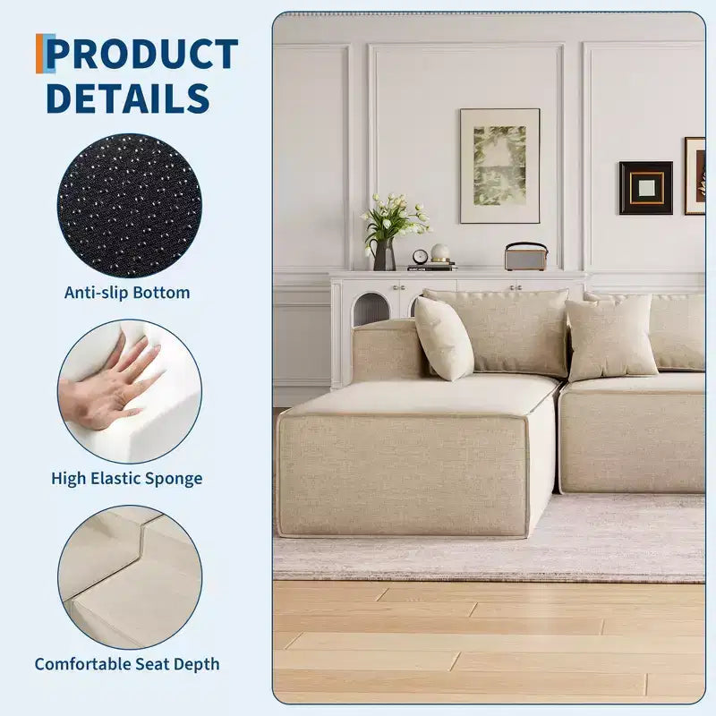 Modular Sectional Couches for Living Room, L-Shaped Sectional Couch with Deep Seat, Upholstered Sofa for Bedroom, No Assembly Required, Chenille