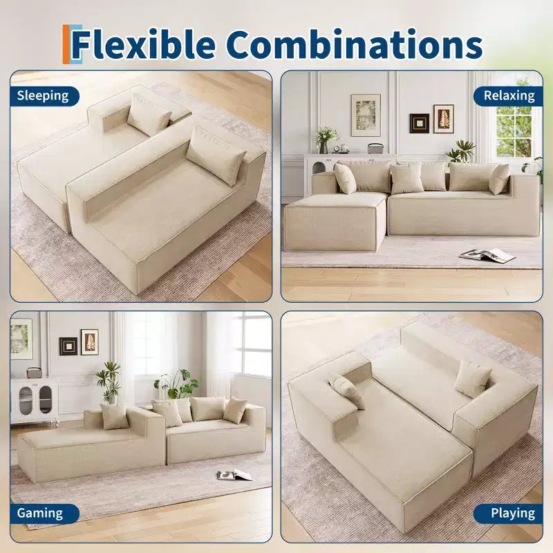 Modular Sectional Couches for Living Room, L-Shaped Sectional Couch with Deep Seat, Upholstered Sofa for Bedroom, No Assembly Required, Chenille