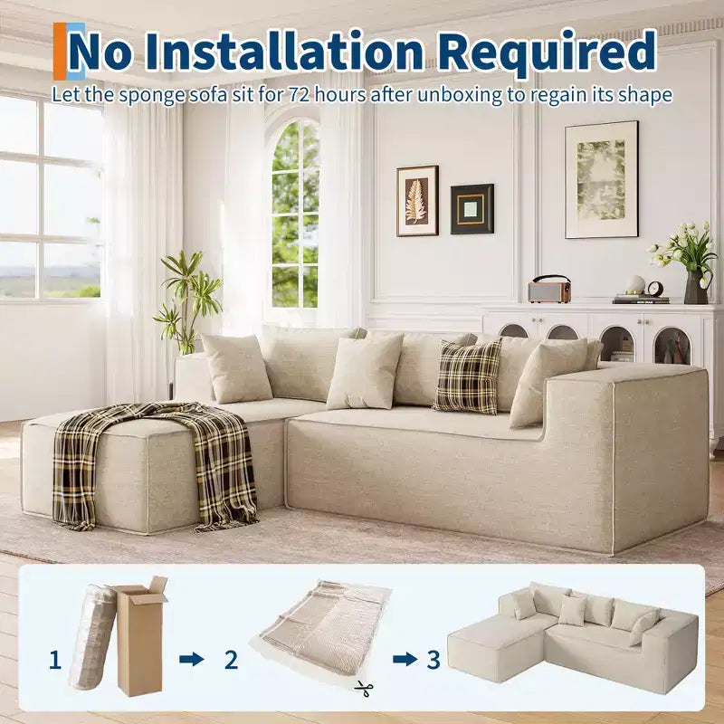 Modular Sectional Couches for Living Room, L-Shaped Sectional Couch with Deep Seat, Upholstered Sofa for Bedroom, No Assembly Required, Chenille