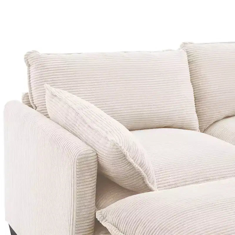 Corduroy L-Shaped Sectional Sofa, 3-Seater Couch with Movable Ottoman, Modular Living Room Furniture for Apartments