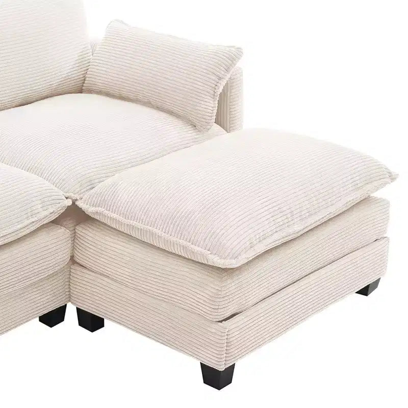 Corduroy L-Shaped Sectional Sofa, 3-Seater Couch with Movable Ottoman, Modular Living Room Furniture for Apartments